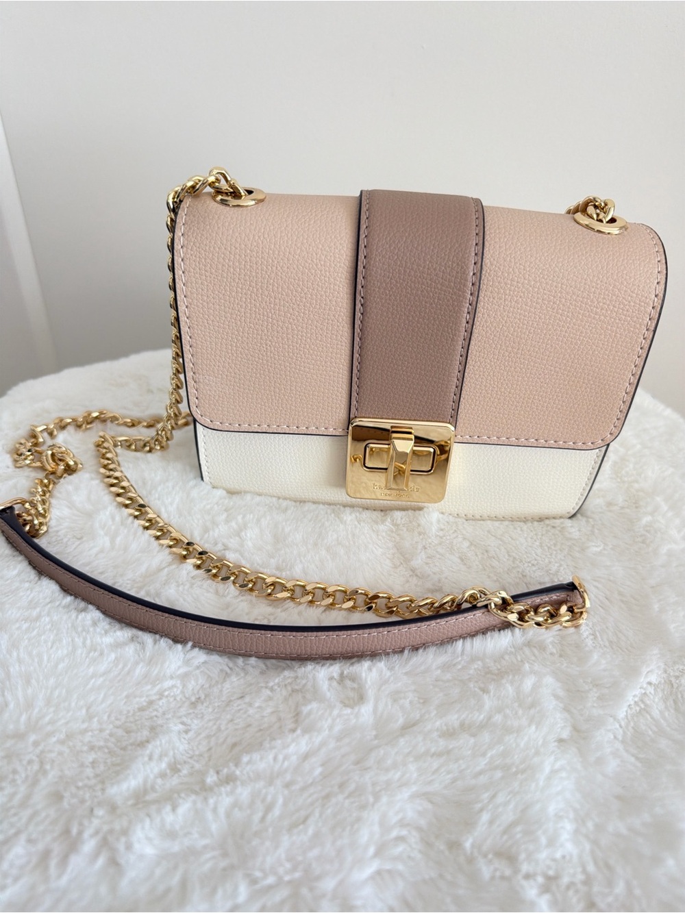 kate spade Pebbled Leather Colorblock Crossbody in Blush, Taupe and Cream